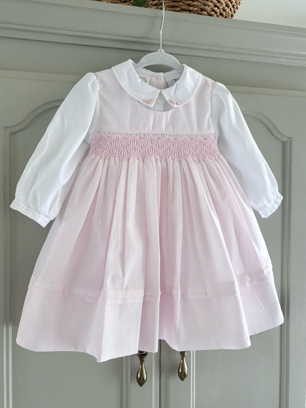 NWT Sarah Louise Hand Smocked & Embroidered Long Sleeve Dress | 12M |  #D09478